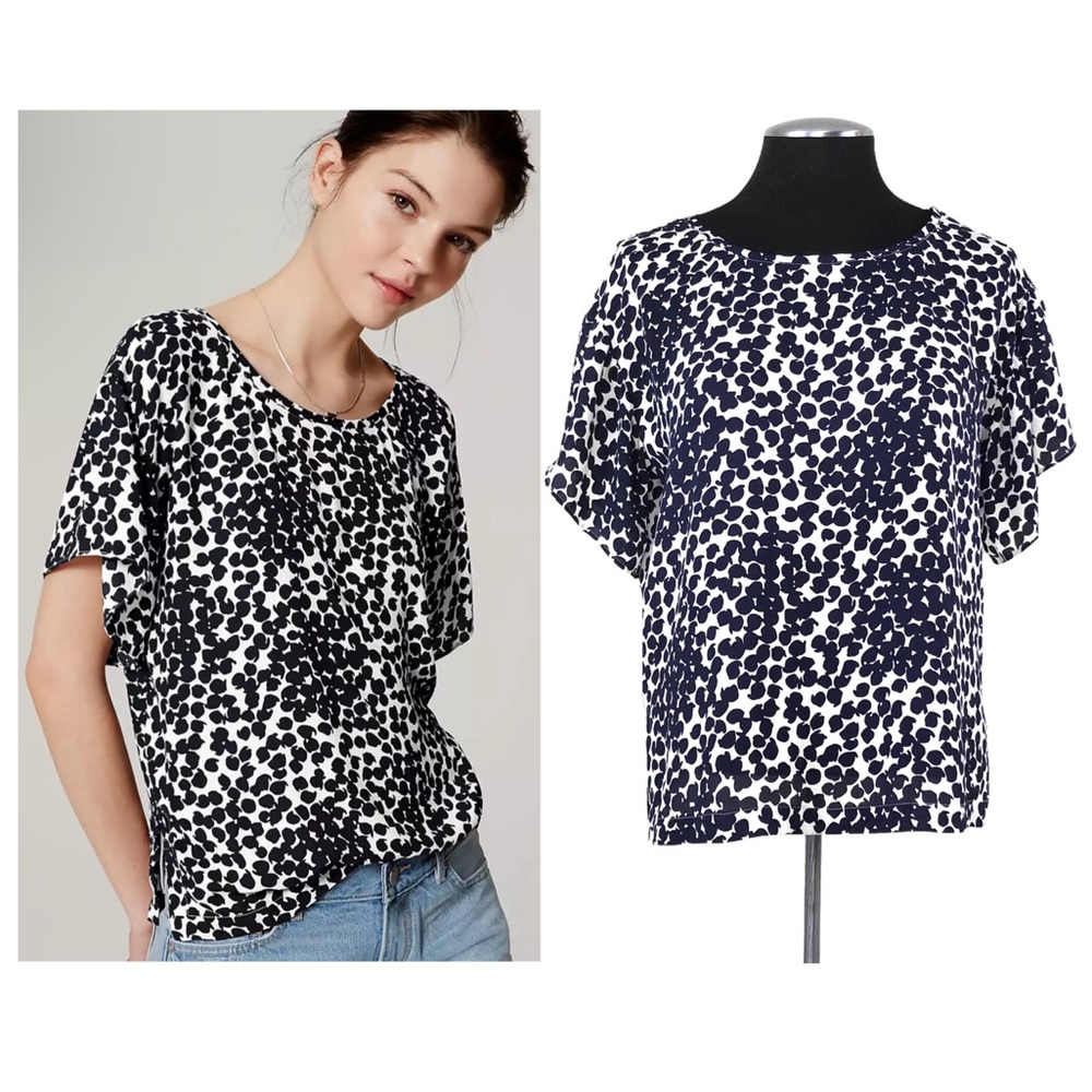 LOFT - Spotted Ruffle Flutter Sleeve Pullover Top - Extra Small XS